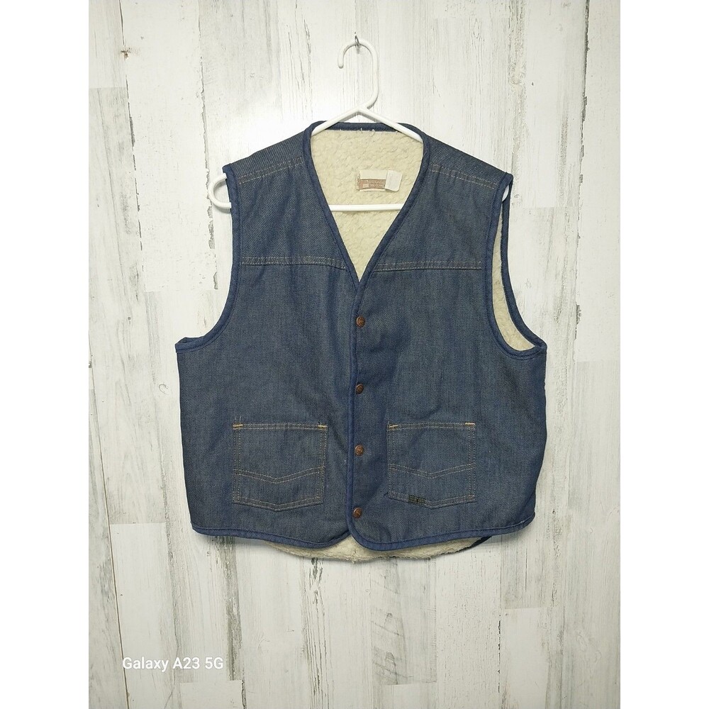Sears Western Wear Men's Large Vintage Sherpa Lined Denim Vest